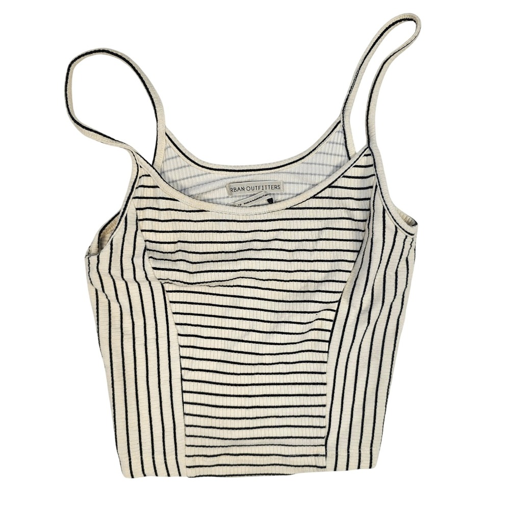Urban Outfitters Striped Ribbed Cami Crop Top XS Black White Spaghetti Strap